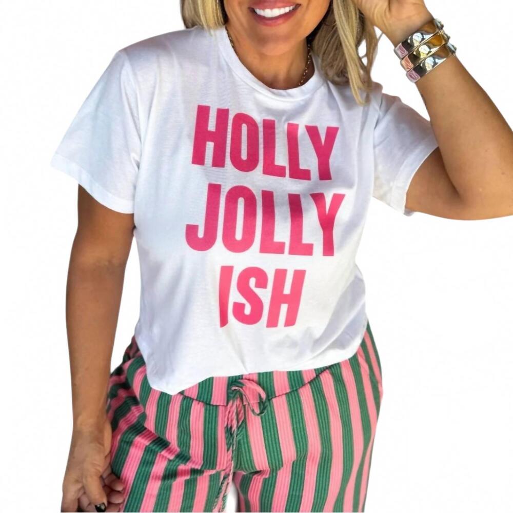 NEW BLAKELEY holly jolly ish graphic tee in white/pink